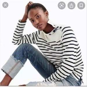 J.Crew Striped Button Shoulder Mockneck